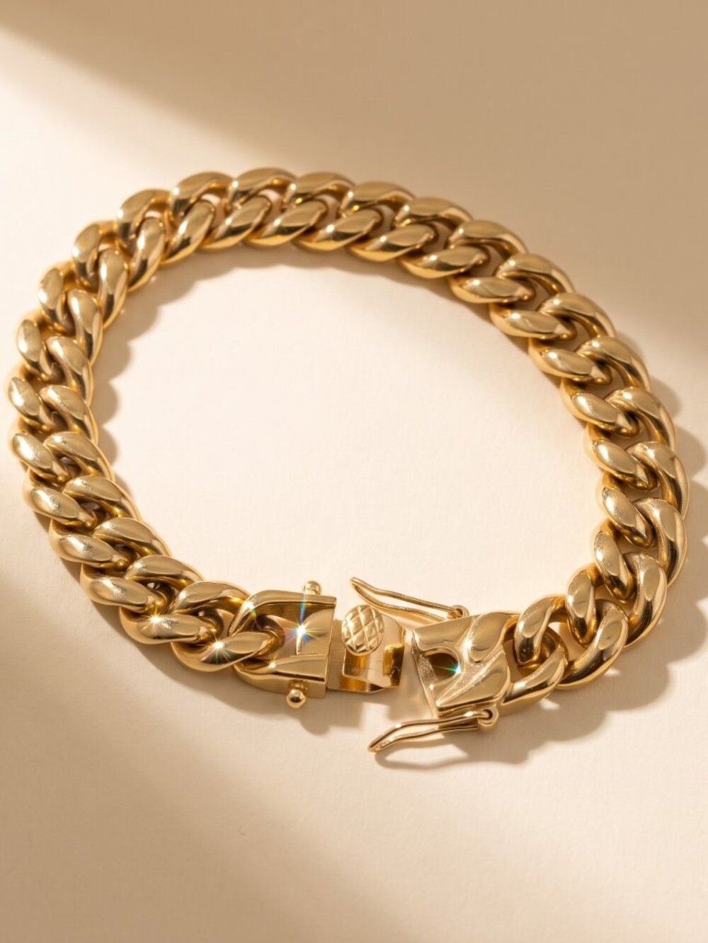 Mens Miami Cuban Link Bracelet Real Gold 7.5 Inch Plated 10mm Solid Waterproof